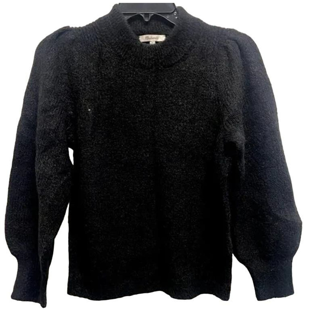 Madewell Eaton Pullover Crew Puff Sleeve Sweater Size Small in Black NWT